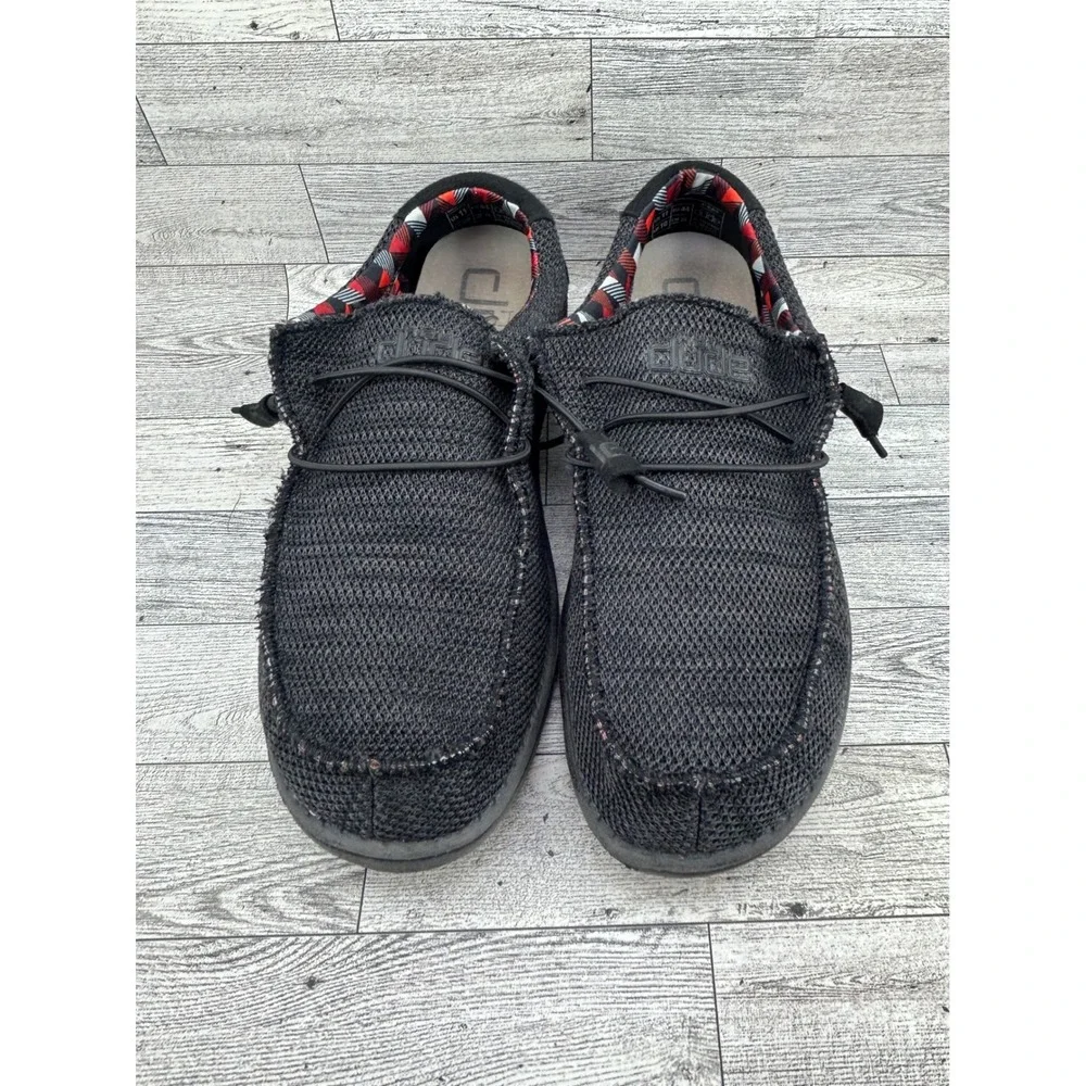 Hey Dude Wally Sox Men Sz 11 Jet Black Stretch Knit Slip On Loafers 110354935